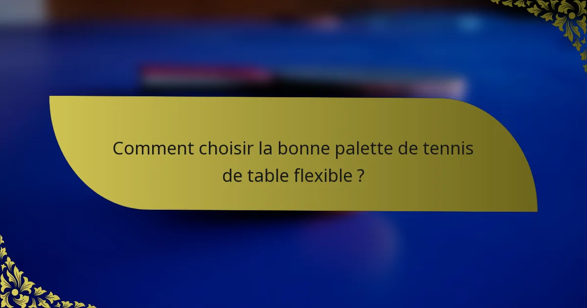 Comment choisir la bonne palette de tennis de table flexible ?