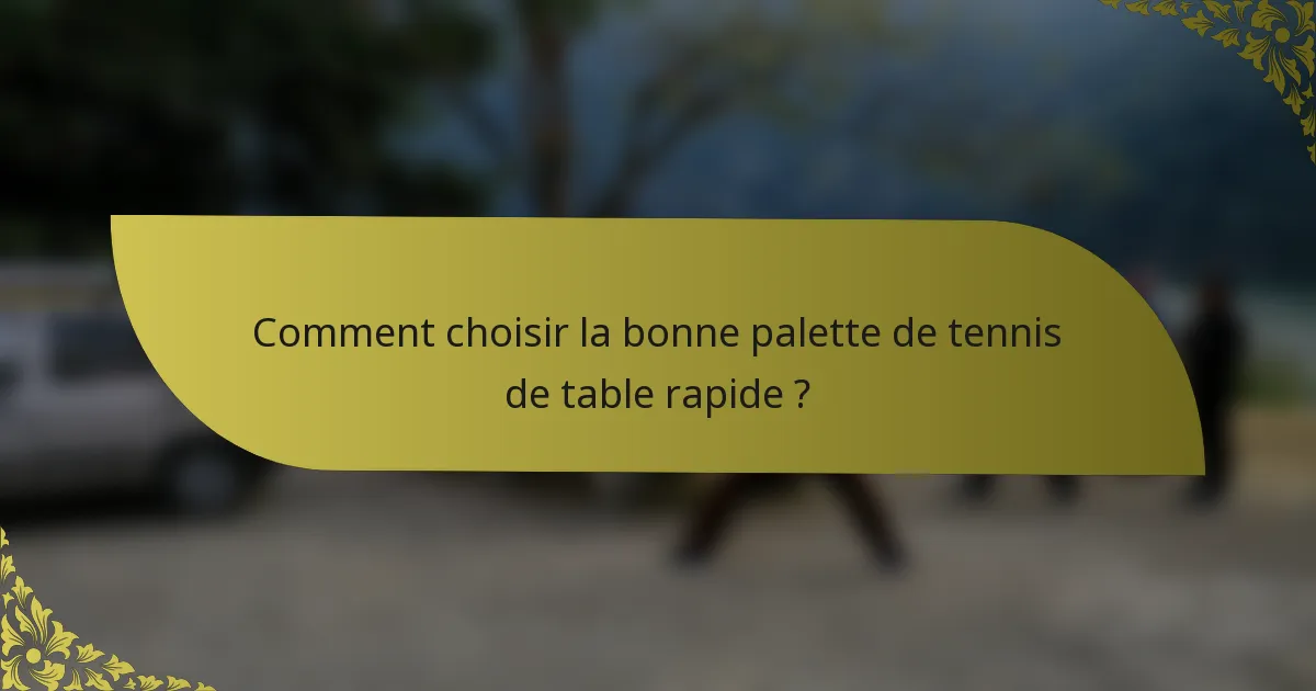 Comment choisir la bonne palette de tennis de table rapide ?