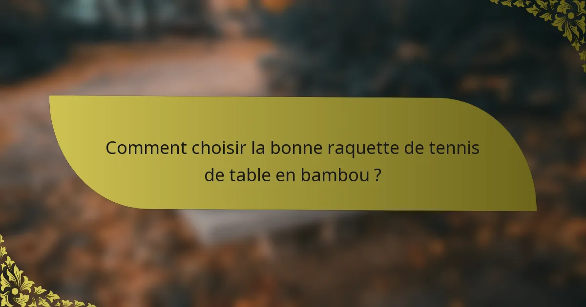 Comment choisir la bonne raquette de tennis de table en bambou ?